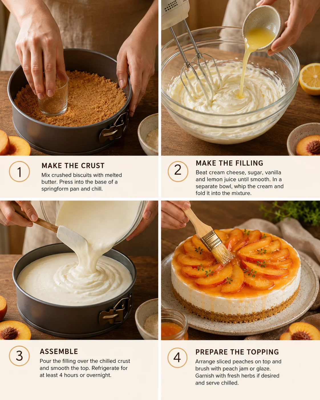 Cheesecake Pêche Sans Cuisson étapes de préparation photographiées