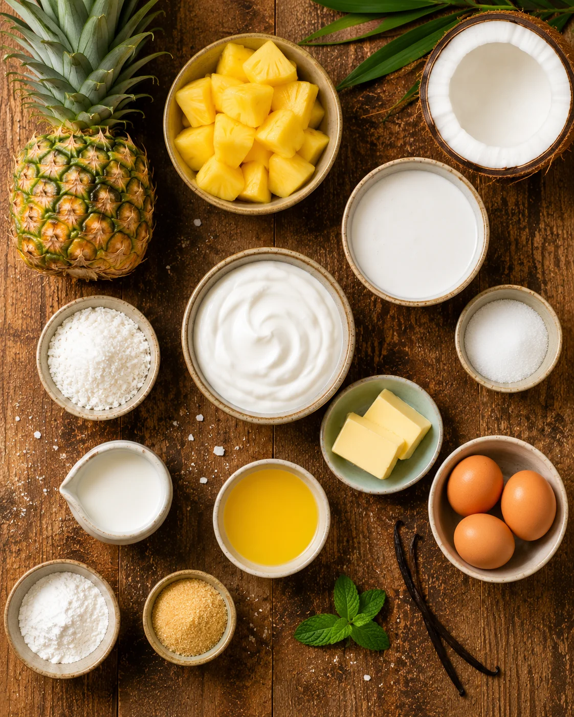 Ingrédients pour la Crème Ananas Coco : ananas frais, lait de coco, sucre, agar-agar