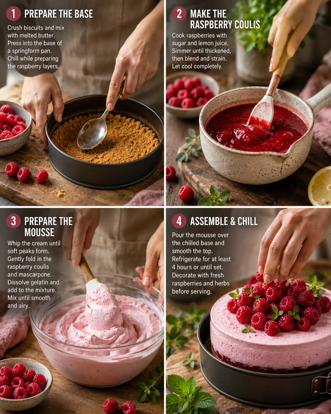 Mousse Framboise Nuage step by step : incorporation des blancs en neige à la purée de framboises