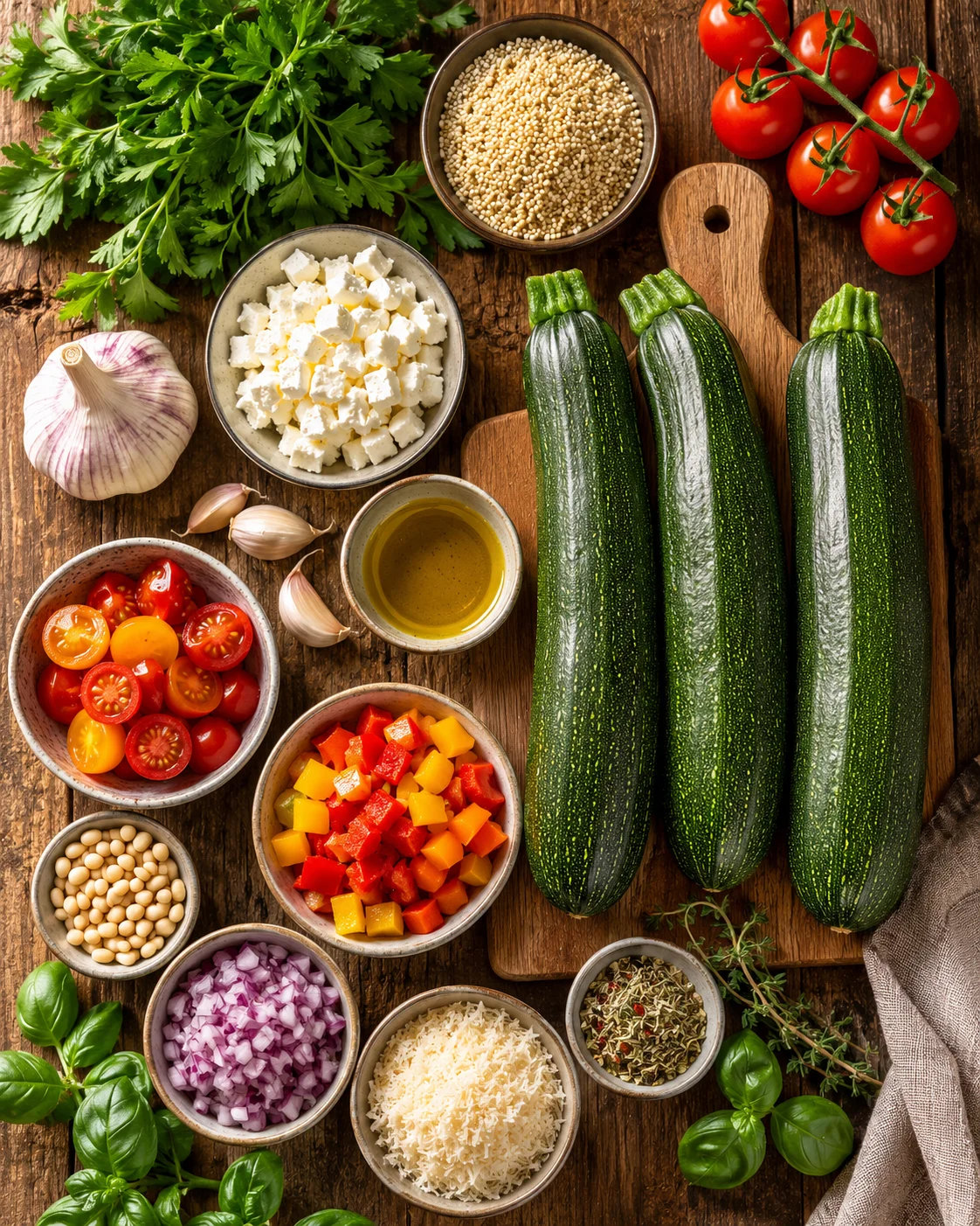 Ingrédients pour la salade courgettes farcies