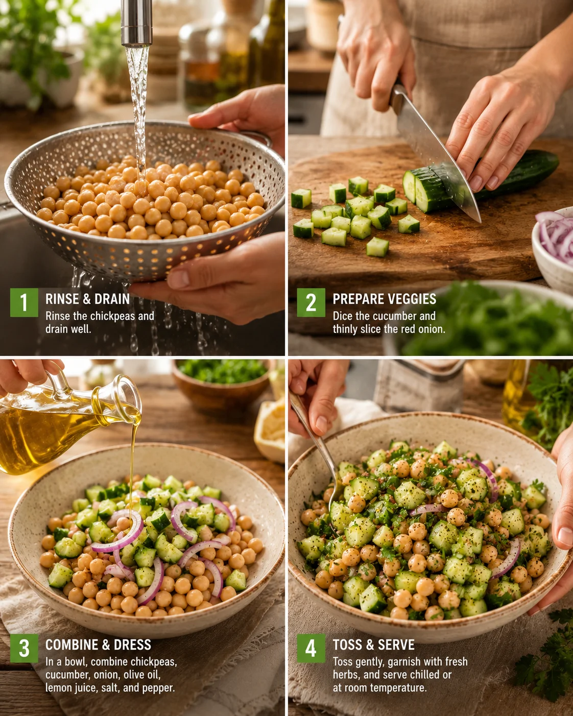 Préparation étape par étape de la Salade Pois Chiches Concombre