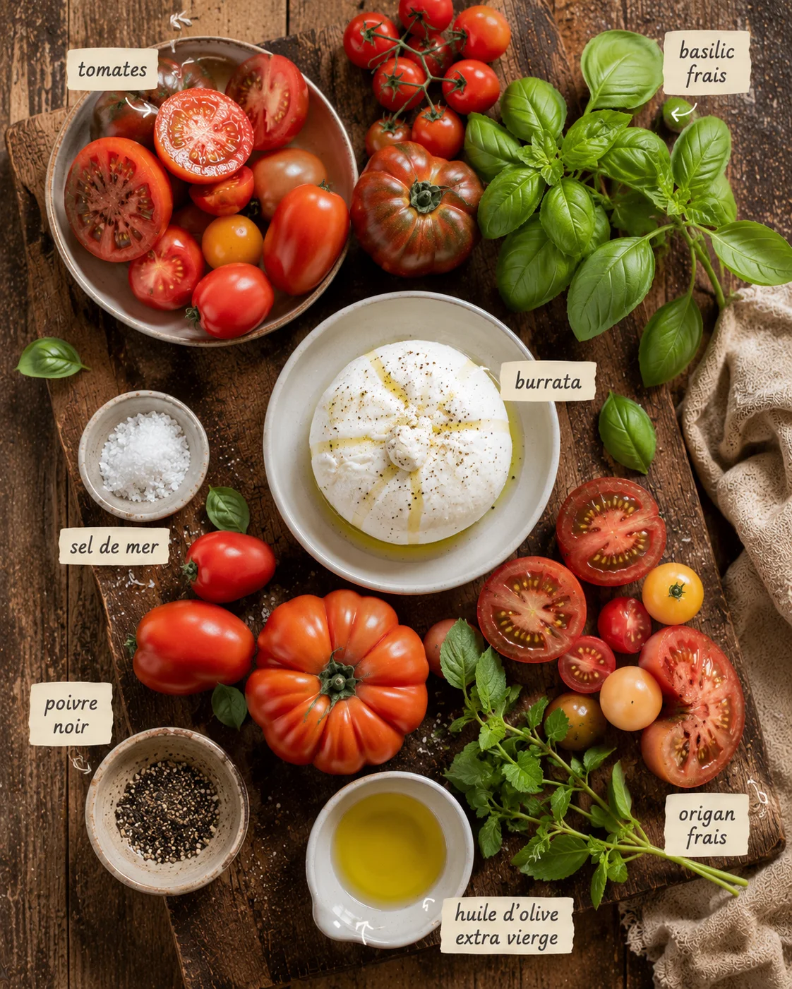 Ingrédients pour la Salade Tomates Burrata Maison
