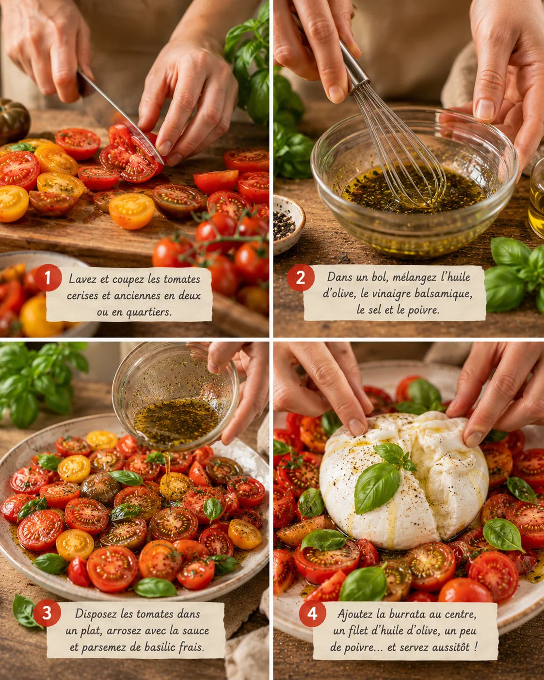 Salade Tomates Burrata Maison étape par étape