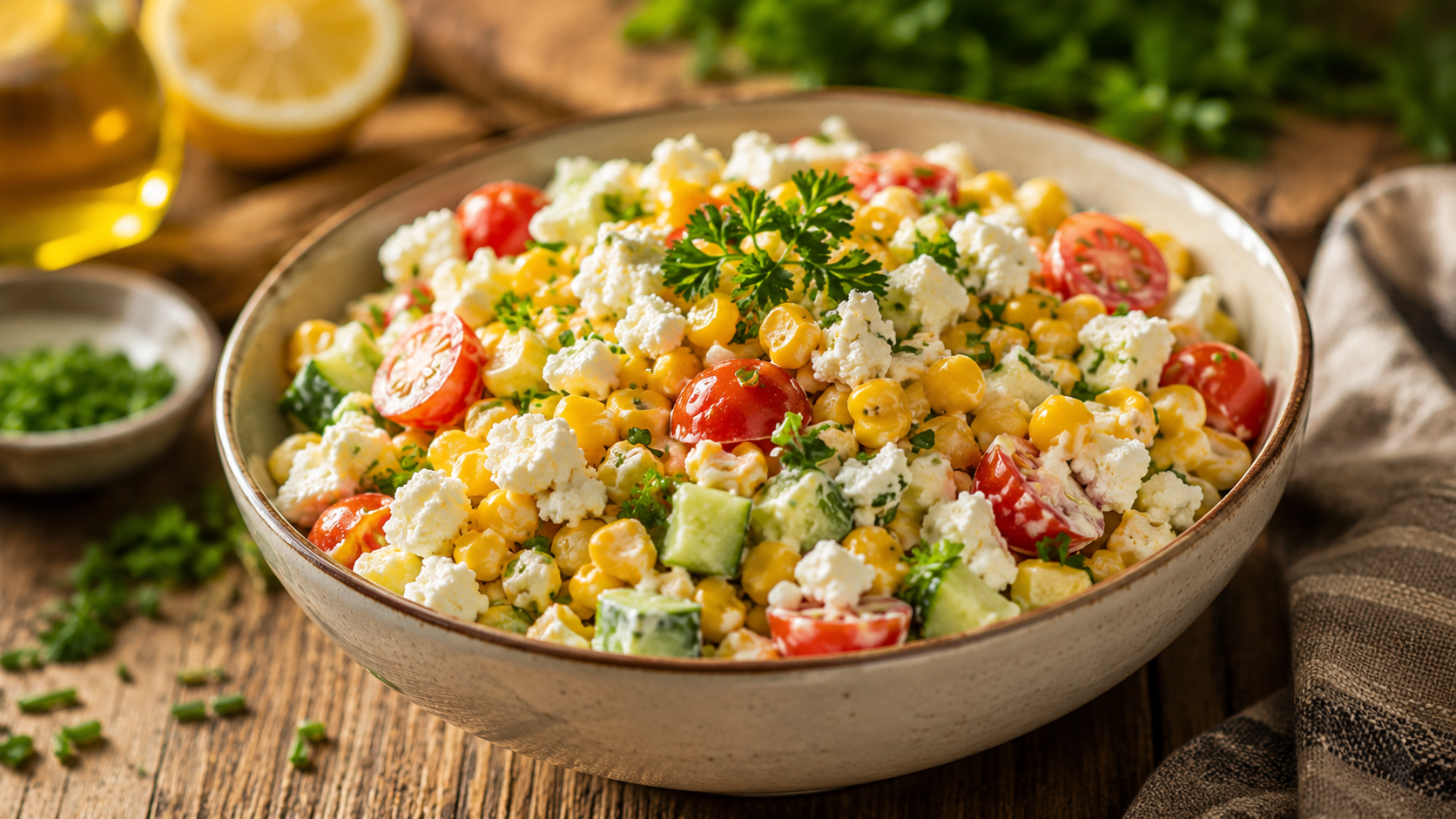 salade maïs fromage frais