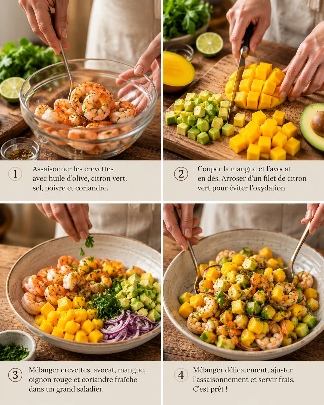 Salade Avocat Crevettes & Mangue étapes de préparation pas à pas