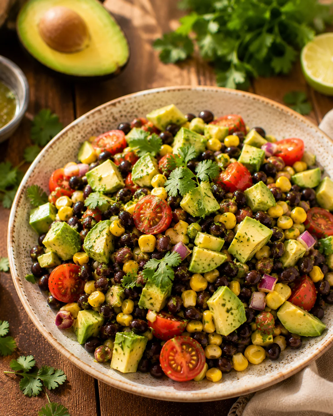 Salade Avocat Maïs & Haricots Noirs servie