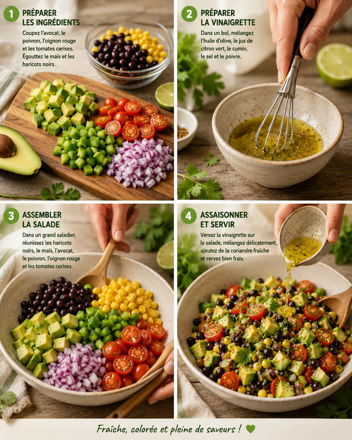 Salade Avocat Maïs & Haricots Noirs étapes de préparation