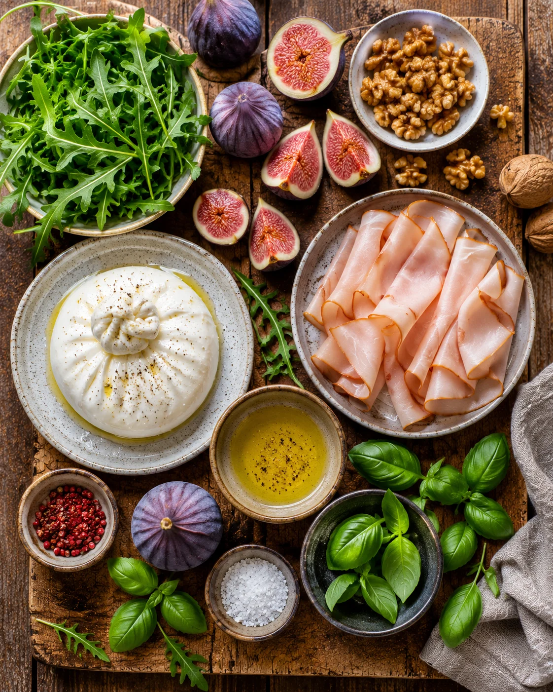 Salade Burrata Figues Jambon de Dinde Fumé & Noix ingrédients
