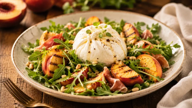 Salade Burrata Pêches Grillées recipe