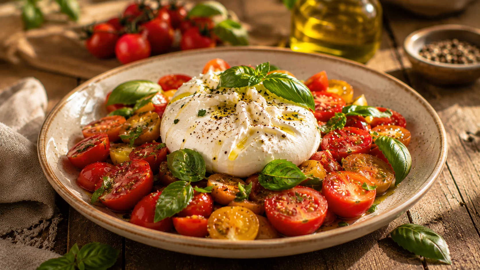 Salade Burrata Tomates Cerises Basilic recipe