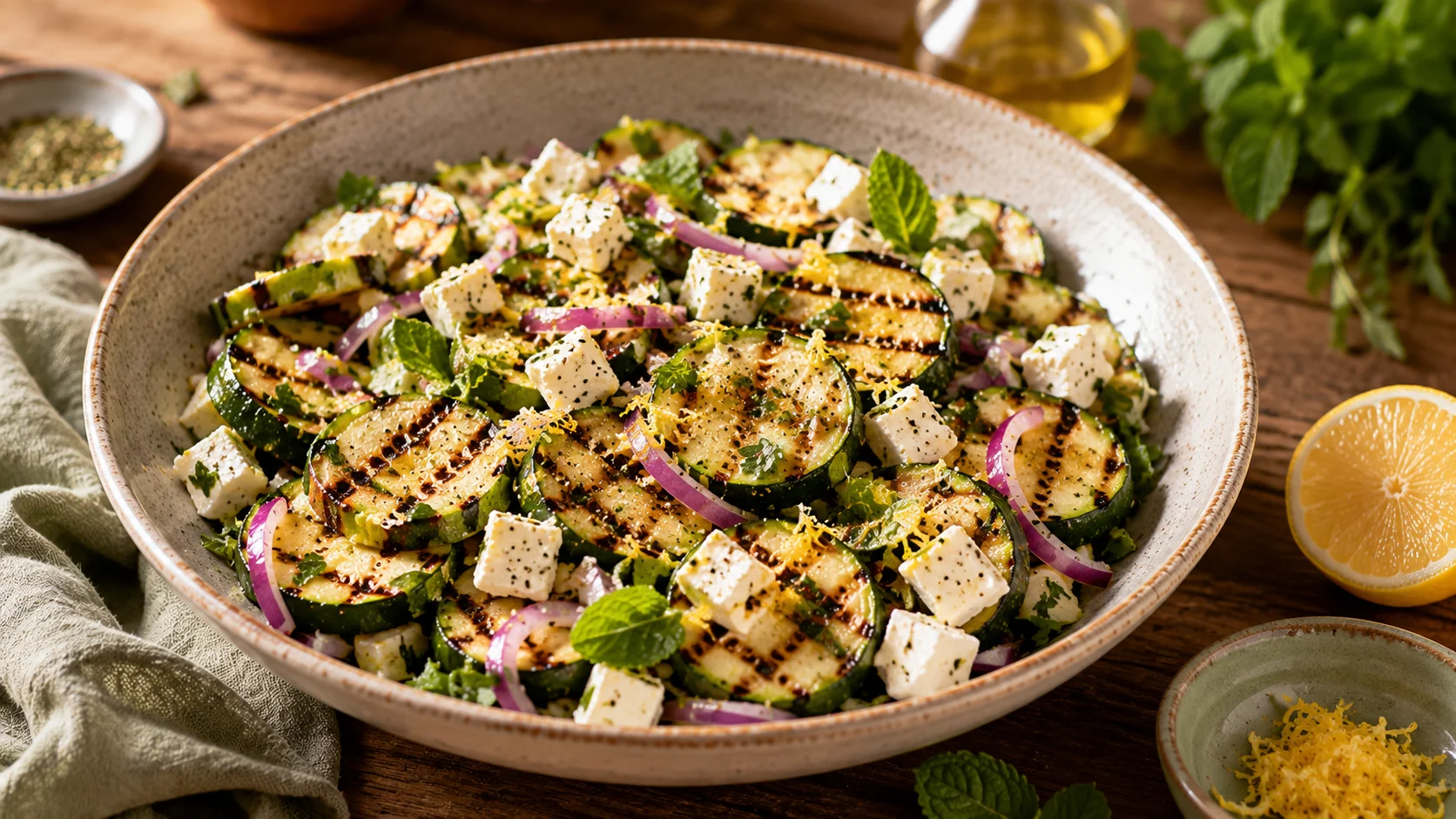 Salade Courgettes Grillées Feta & Citron recipe