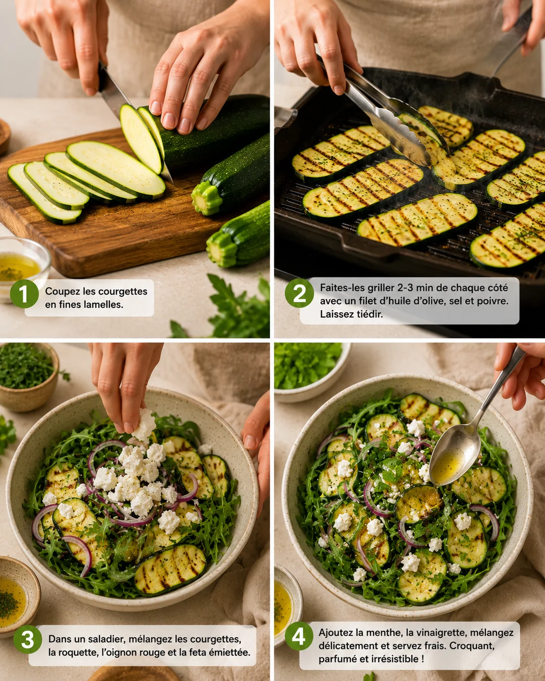 Salade Courgettes Grillées Feta étapes de préparation sur plancha