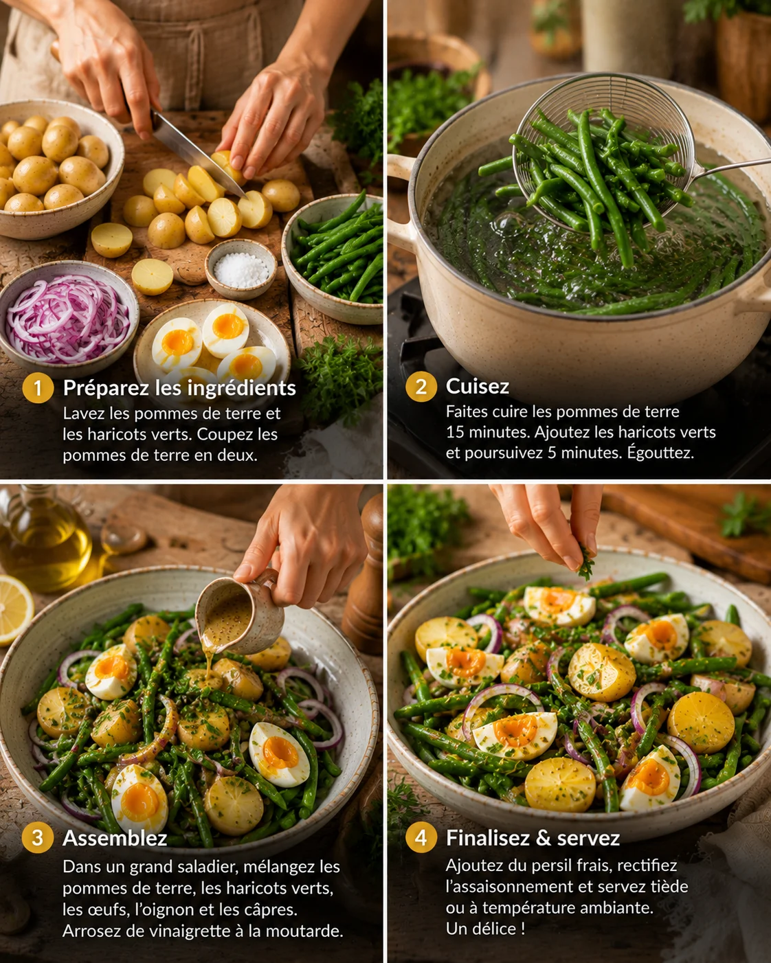 Salade Haricots Verts Œufs & Pommes de Terre Grenaille étapes de préparation