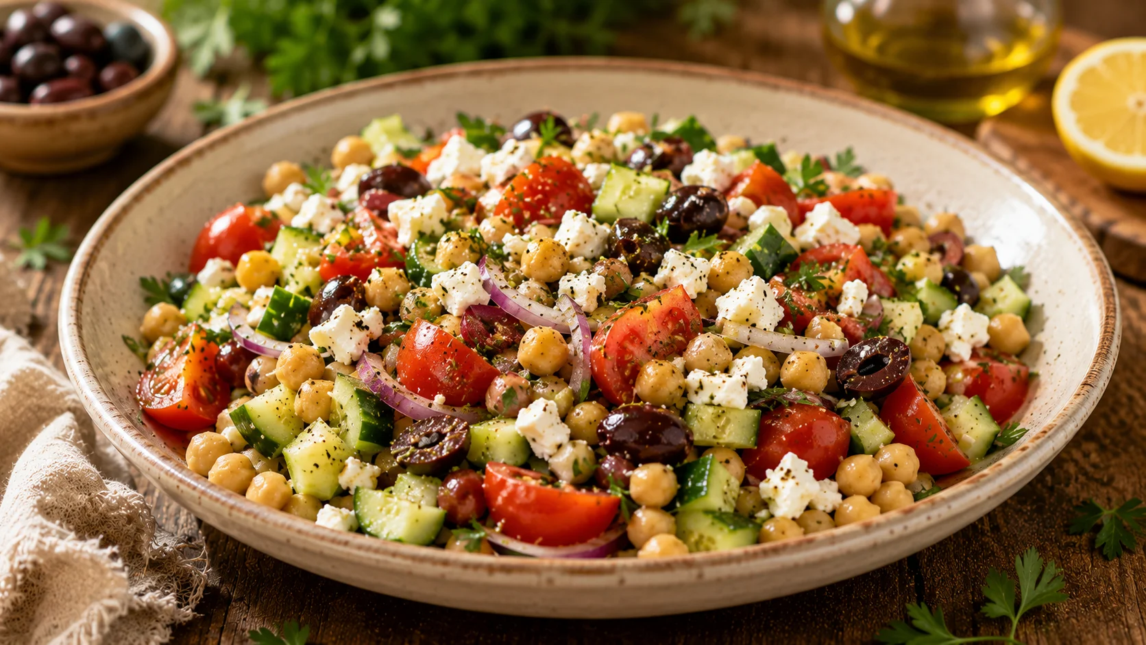 Salade Méditerranéenne Pois Chiches Feta & Concombre recipe