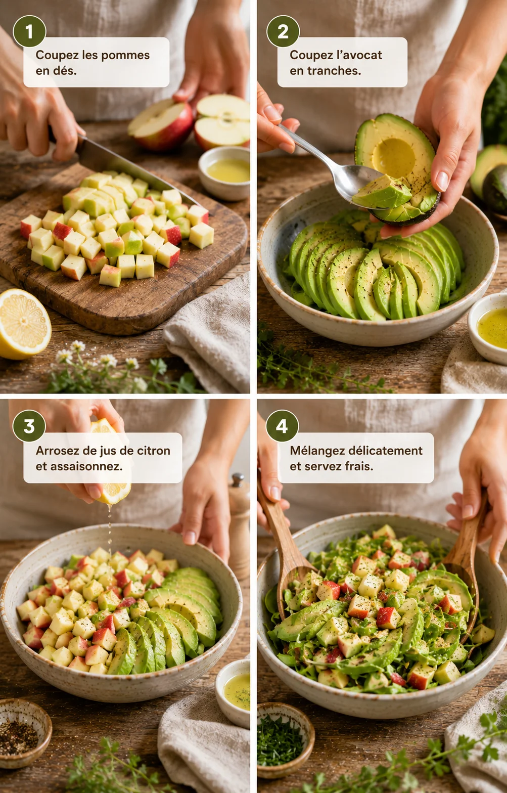Salade Pommes Avocat Citron étapes de préparation en images