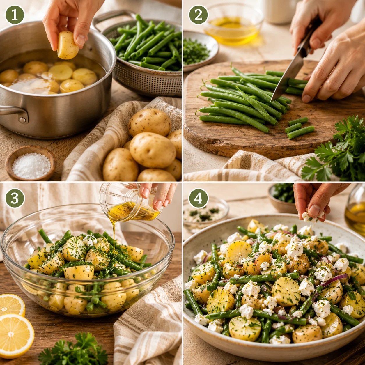 Salade Pommes de Terre Haricots Verts & Feta étape par étape