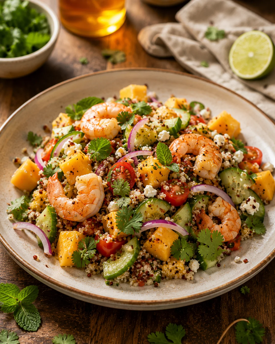 🥗 Salade Quinoa Mangue & Crevettes served