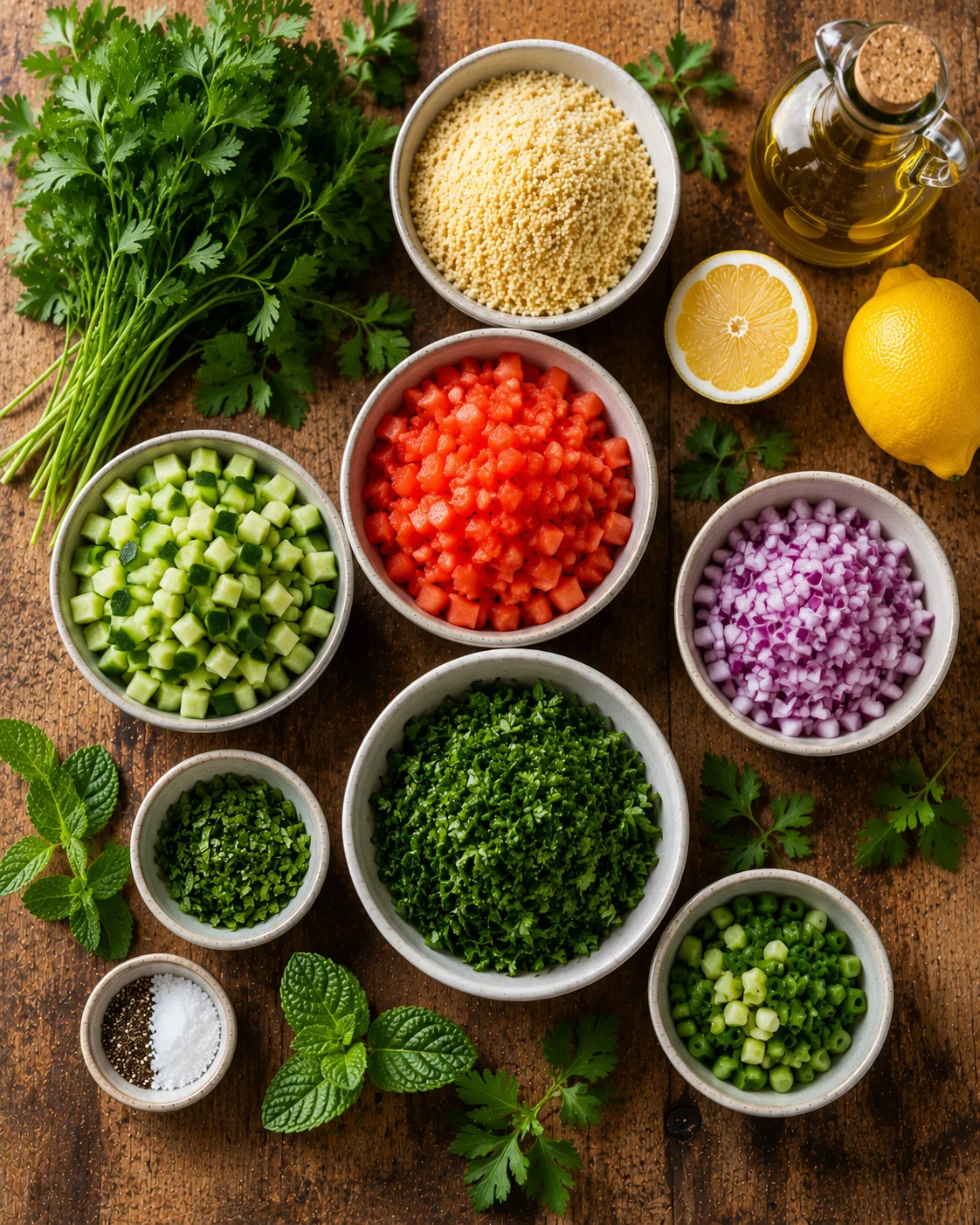 Salade Taboulé Express servie dans un bol avec herbes fraîches et citron