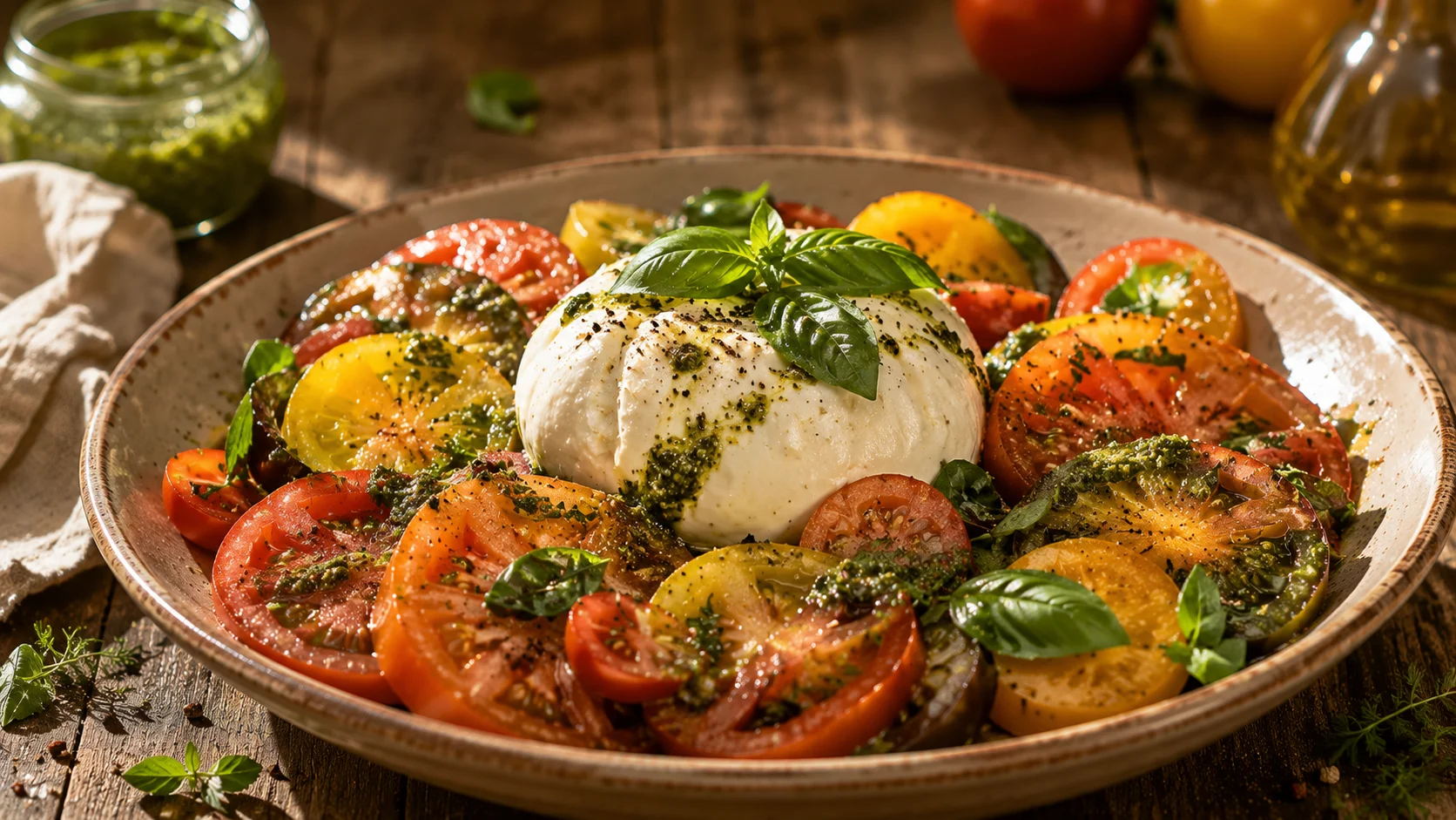 🥗 Salade Tomates Anciennes Burrata & Pesto recipe