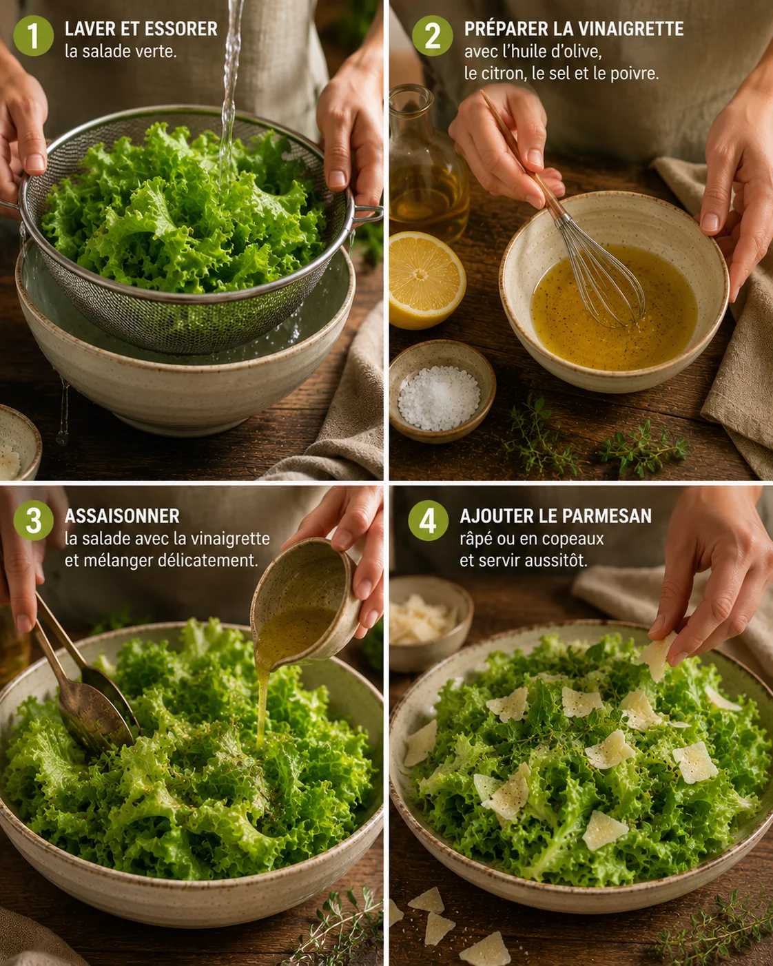 Salade Verte Parmesan Maison étapes de préparation photographiées