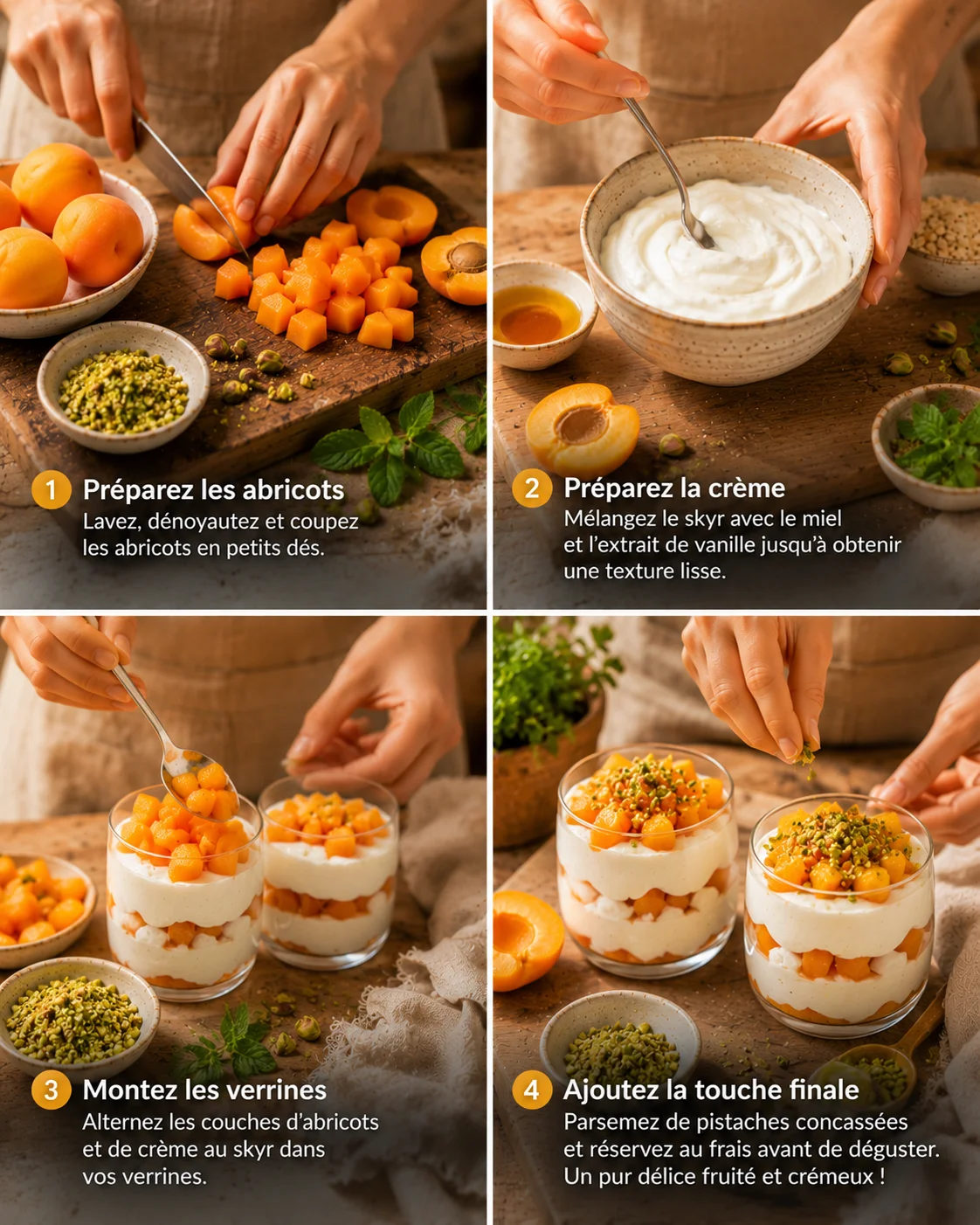 Verrines Abricot Skyr & Pistaches montage étape par étape
