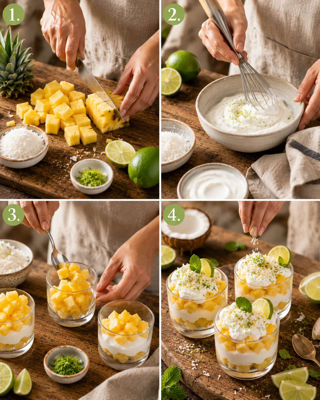 Verrines Ananas Coco Citron Vert préparation étape par étape
