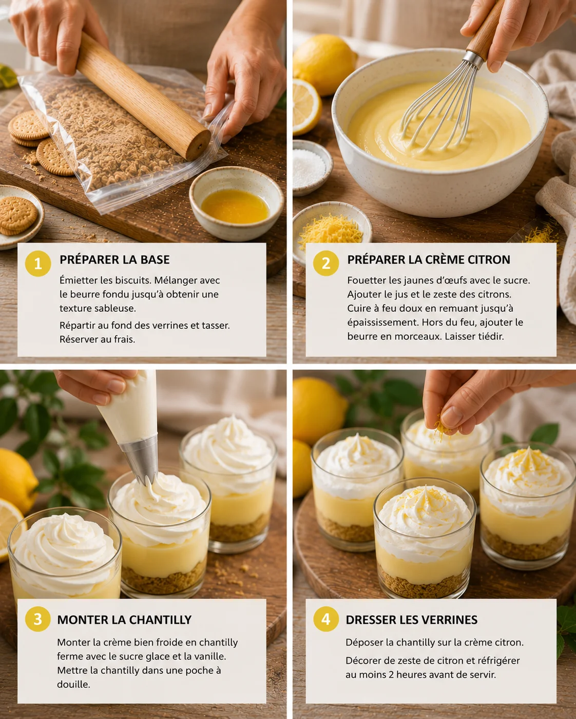 Verrines Lemon Pie étape par étape, préparation de la crème citron