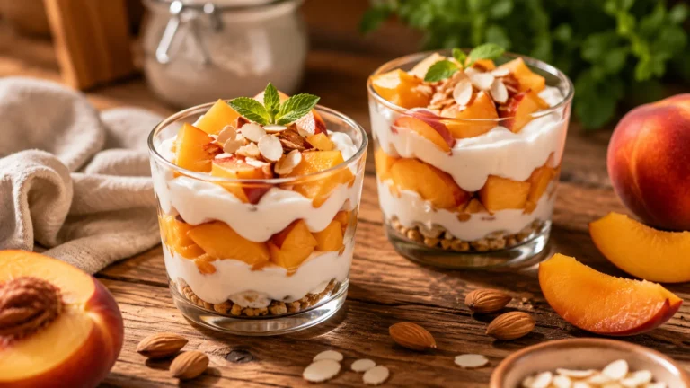 Verrines Pêche Skyr & Amandes recipe
