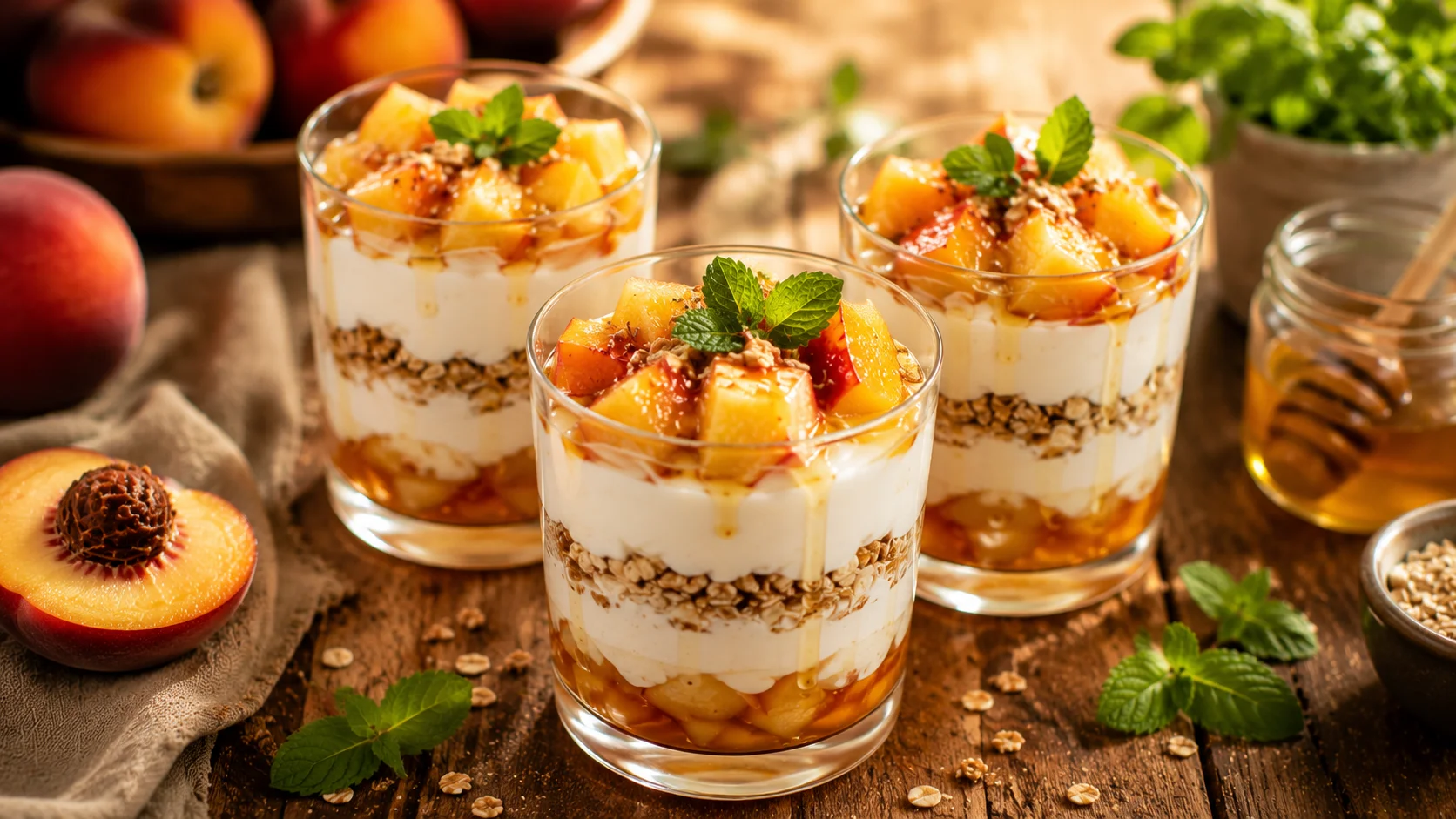 🍑 Verrines Pêche Yaourt Grec Miel recipe