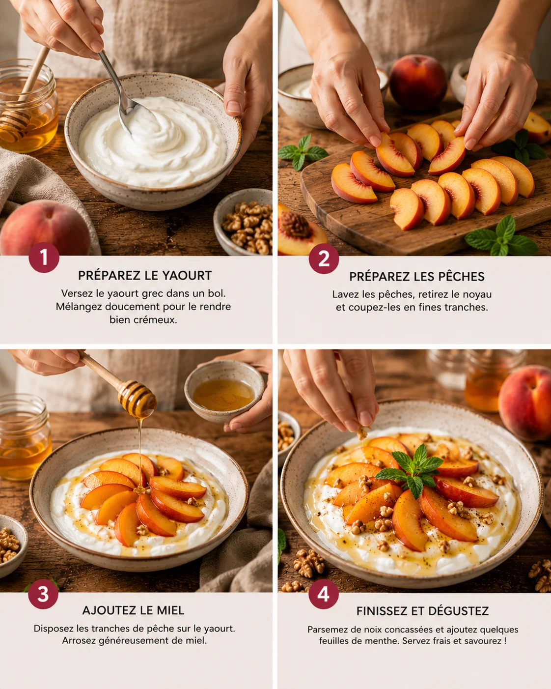 Yaourt grec pêche et miel étape par étape