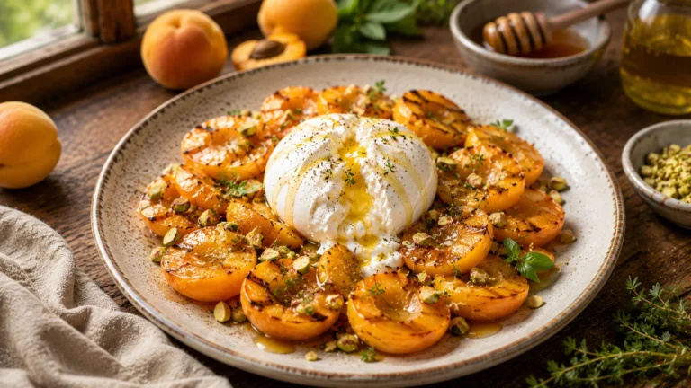 Burrata Abricots Rôtis & Miel recipe