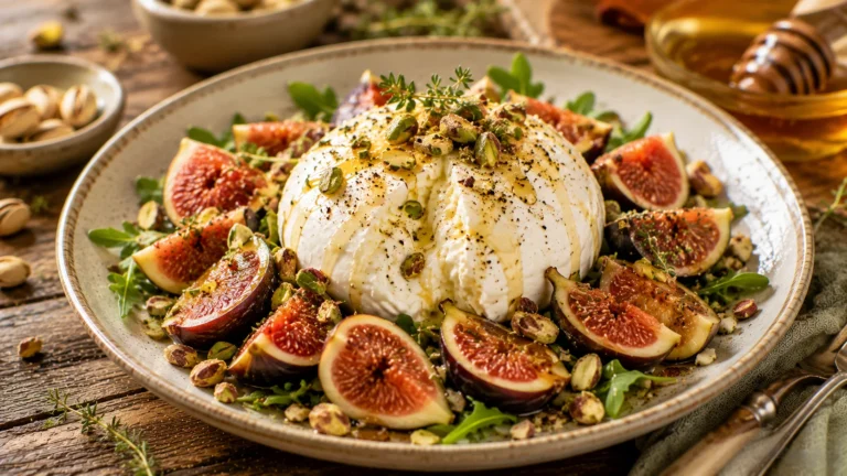 Burrata Figues Fraîches Miel & Pistaches recipe
