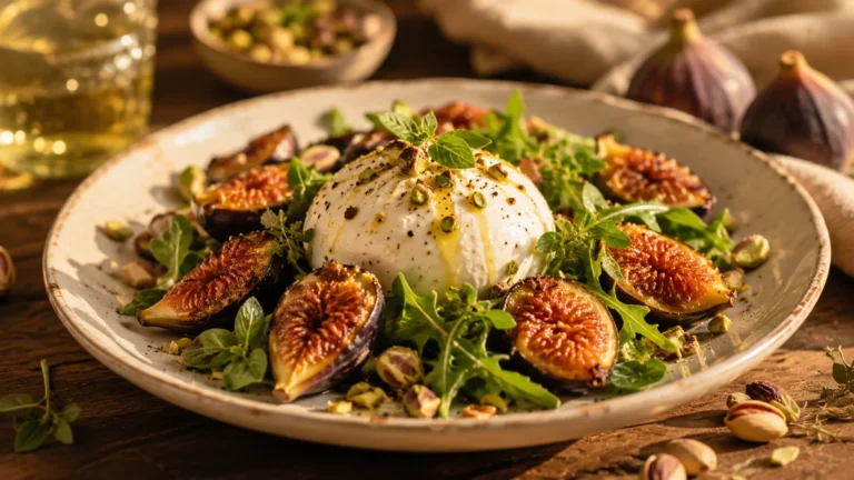 Salade Burrata Figues Rôties & Pistaches recipe