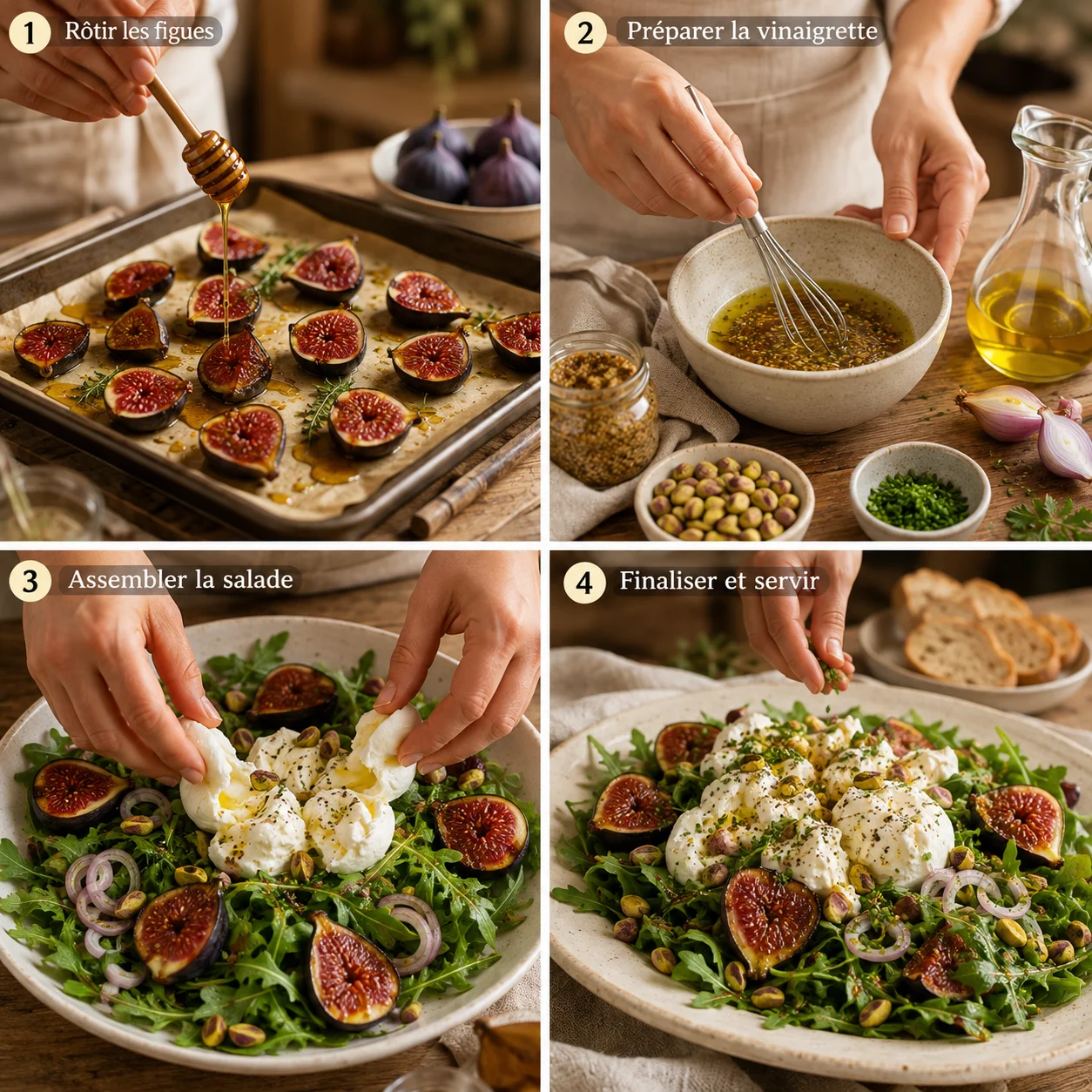Salade Burrata Figues Rôties & Pistaches étapes de préparation