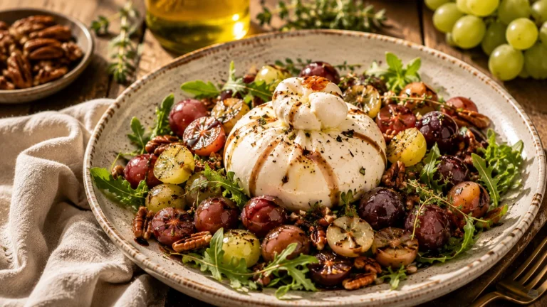 Salade Burrata Raisins Grillés & Noix de Pécan recipe