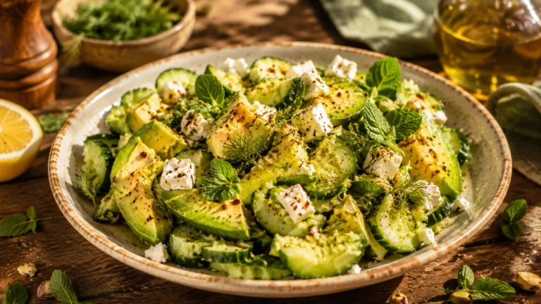 Salade Concombre Écrasé Avocat & Feta recipe