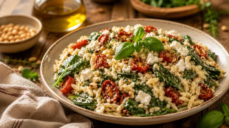 Salade Orzo Crémeux Épinards & Tomates Confites recipe