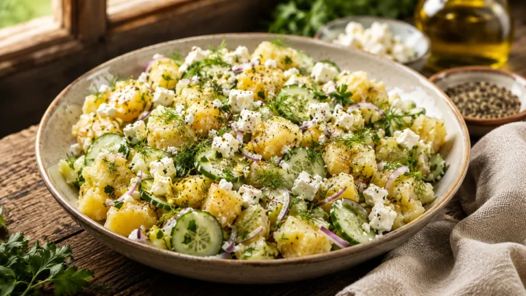 Salade Pommes de Terre Écrasées Concombre & Feta recipe