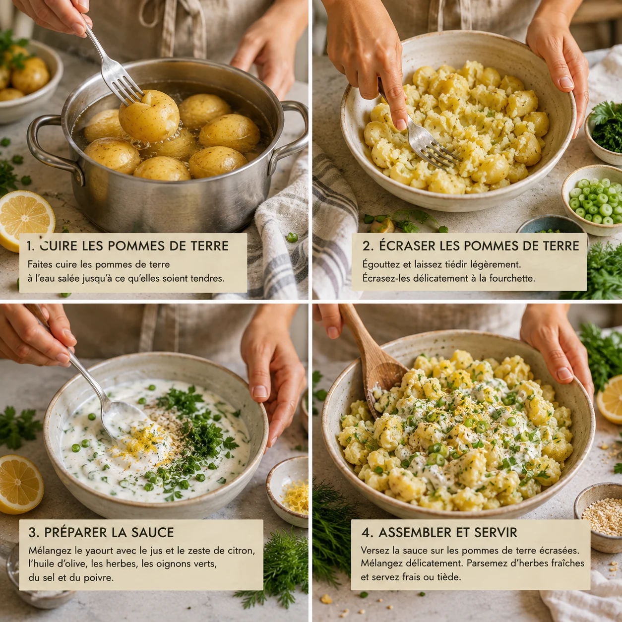 Salade Pommes de Terre Écrasées Yaourt Citron & Herbes étape par étape