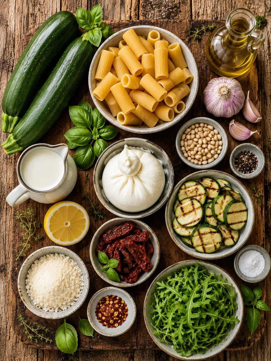 Salade Rigatoni Crémeux Courgettes Grillées & Burrata ingrédients