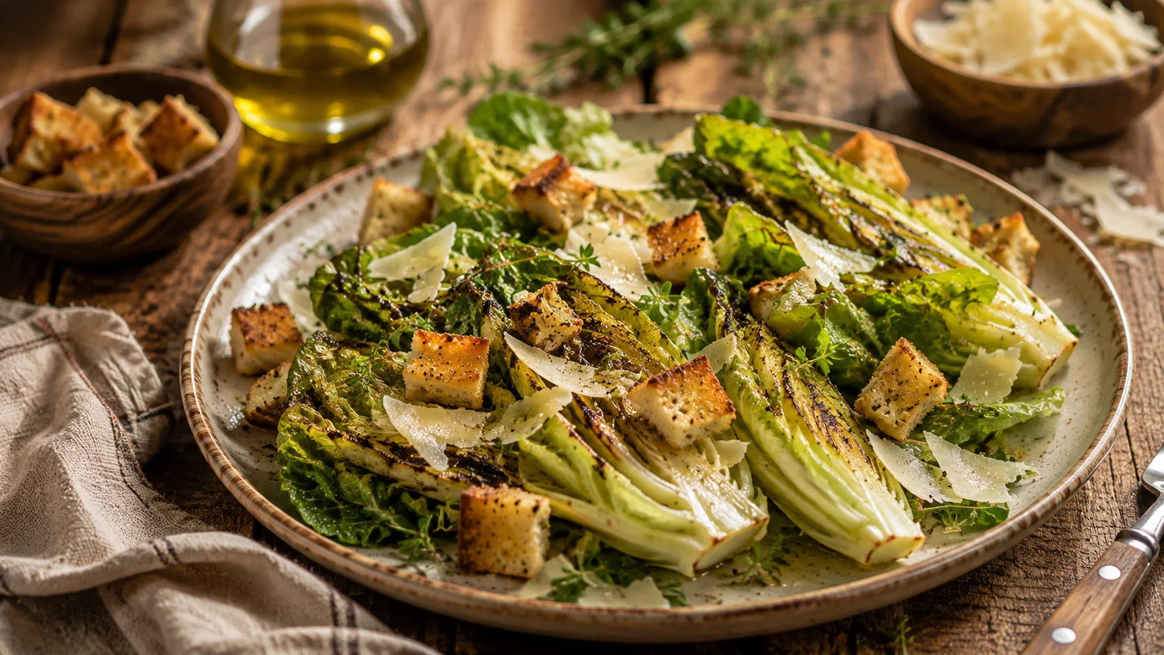 Salade Romaine Grillée Parmesan & Croûtons Dorés recipe